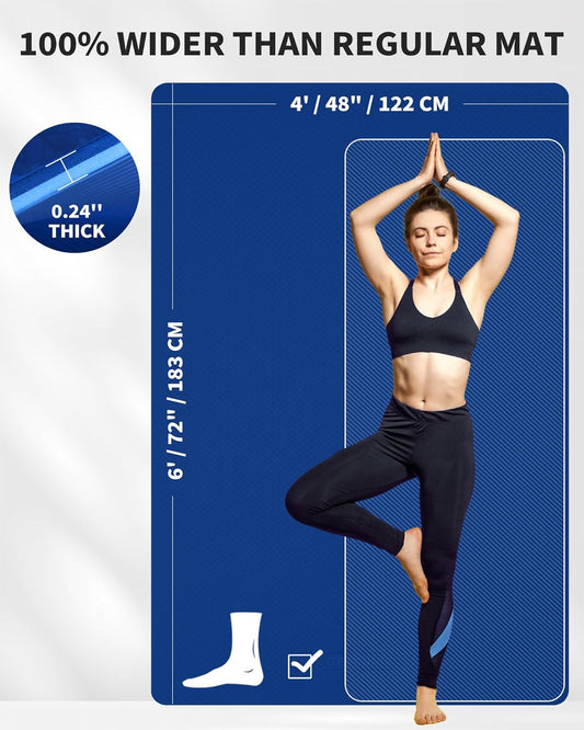 Large Yoga Mat (6'X 4'), Extra Wide Workout Mat for Men and Women, 0.24''/0.32''/0.4''/0.48'' Thick Exercise Fitness TPE Mat for Home Gym, Yoga, Pilates, Workout (Barefoot Exercise)