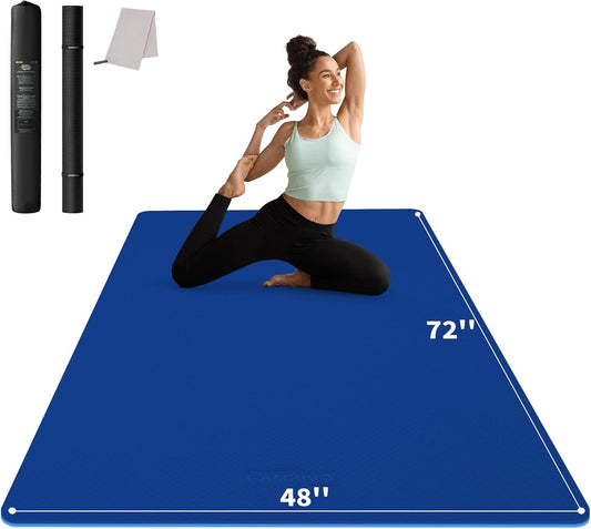Large Yoga Mat (6'X 4'), Extra Wide Workout Mat for Men and Women, 0.24''/0.32''/0.4''/0.48'' Thick Exercise Fitness TPE Mat for Home Gym, Yoga, Pilates, Workout (Barefoot Exercise)