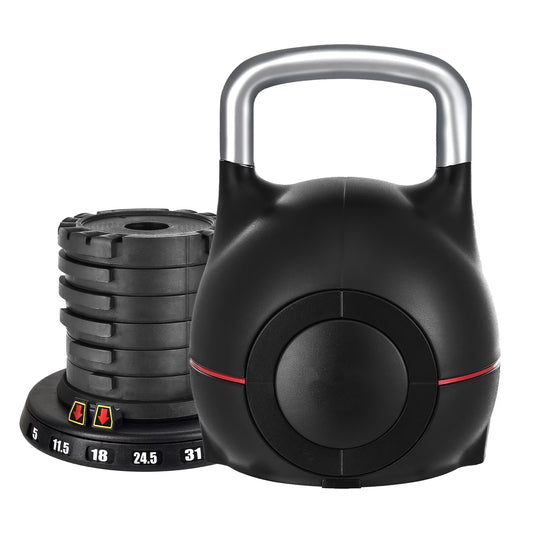Adjustable Kettlebell with 7 Weight Options (5, 11.5, 18, 24.5, 31, 37.5, 44 Lbs), Crafted from Die-Cast Aluminum and ABS, Ideal for Grip Strength, Full-Body Exercise, and Cross-Training